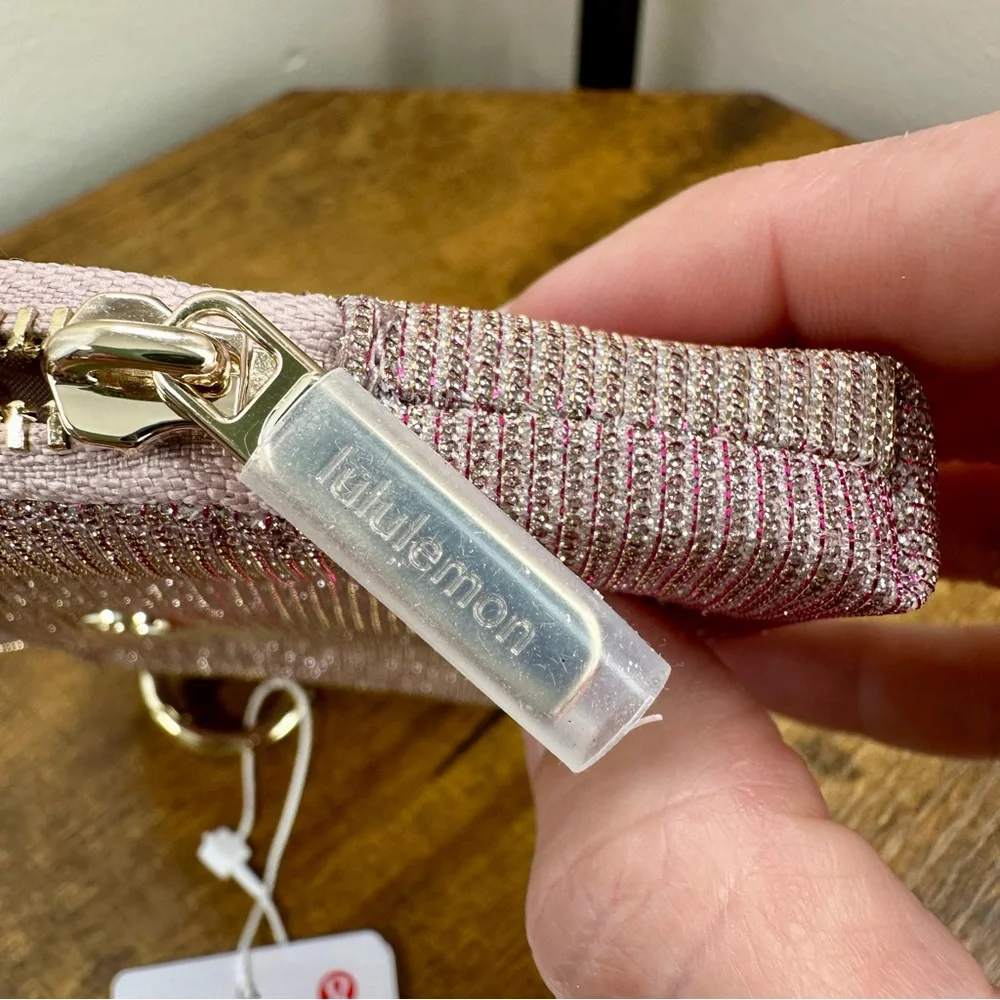 Lululemon Clippable Card Pouch, Glitter In Pink Champagne/Mink/Gold NWT